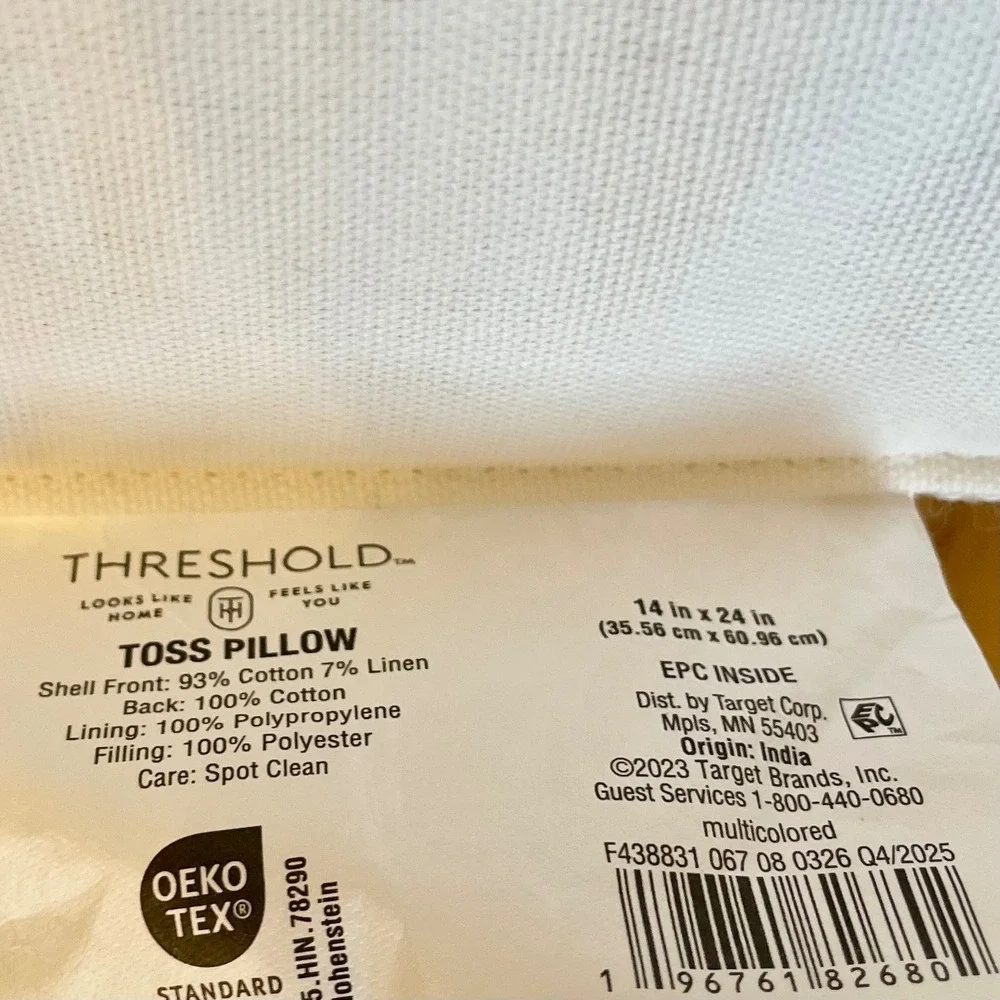 Threshold Olive Green Plaid Lumbar Toss Pillow with Fringe 14x24 Cotton Linen